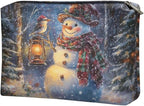 COEQINE Snowman Purse Organizer Pouches Makeup Brush Pouch for Women Travel Cute Cosmetic Bag with Zipper Small Lipstick Storage Toiletry Bags for Holiday Christmas Birthday Gifts