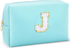 Gifts for Girls Initial Makeup Bag Personalized Cosmetic Bag with Zipper Cute Travel Toiletry Bag Waterproof PU Preppy Makeup Pouch Birthday Gift for Teen Girls Women(Blue J)