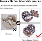 BOYATU Travel Makeup Bag for Women: Western Boho Make up Bag Set of 3 - Large Capacity Vegan Leather Cosmetic Bag - Waterproof Toiletry Bag with Compartments & Handle & Divider(J-2-Brown)