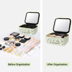 Travel Makeup Bag With 360° rotating LED Mirror,Waterproof cosmetic organizer,Portability Cosmetic case,Makeup organizer,Gift for Women,Girls Gift (Green+Yello)