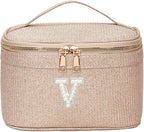 EURYNOME Makeup Bag with Custom Letter V, Water-Resistant Travel Organizer Pouch, (8.3x5.1x5.1 Inch) Cosmetic Case for Women