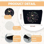 Goth Raven Makeup Bag, Celestial Sun and Moon Phase Witchy Makeup Bag for Women, Witch Stuff, Halloween Black Crow Floral Cosmetic Bag Toiletry Bag for Women, Black