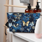 Womens Leather Makeup Bag Cosmetic Bag Travel Toiletry Bags Make Up Bags for Women Adult (Christmas Snowflakes Butterfly-21)