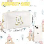 Gifts for Girls Initial Makeup Bag Personalized Cosmetic Bag with Zipper Cute Travel Toiletry Bags Waterproof PU Preppy Makeup Pouch Birthday Gift for Teen Girls Women(White A)