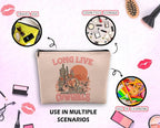 Pink Cowgirl Cosmetic Bag, Western Supplies for Women Makeup Bag for Purse, Western Makeup Bag, Long Live Cowgirls Preppy Gifts Cowgirl Gifts Pouch Bags, Western Bags for Women
