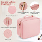 Travel Makeup Bag with LED Mirror, Cosmetic Bags for Women with Light up Mirror, Travel Essentials Makeup Organizer, Makeup Case with Adjustable Dividers and Brush Holder, 3 Color Lights