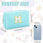 Gifts for Girls Initial Makeup Bag Personalized Cosmetic Bag with Zipper Cute Travel Toiletry Bag Waterproof PU Preppy Makeup Pouch Birthday Gift for Teen Girls Women(Blue M)