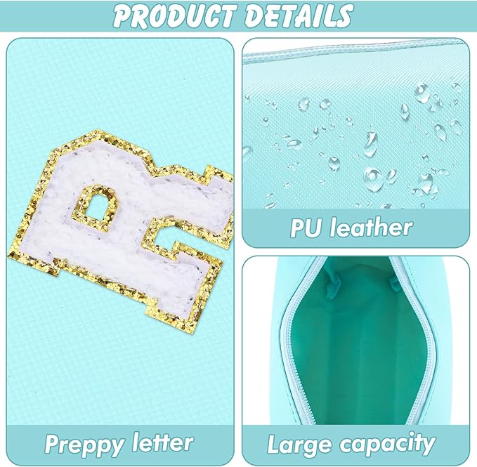 Gifts for Girls Initial Makeup Bag Personalized Cosmetic Bag with Zipper Cute Travel Toiletry Bag Waterproof PU Preppy Makeup Pouch Birthday Gift for Teen Girls Women(Blue R)