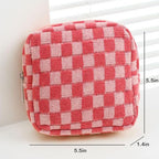 Small Pink Makeup Bag for Purse, Mini Checkered Cosmetic Bag Zipper Cute Make Up Pouch Travel Toiletry Case Quilted Aesthetic Accessories Makeup Storage Bag Organizer for Women Girls