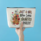 Azteoiz Country Music Lover Gift Guitar Gifts Musical Makeup Bag Singer Travel Pouch Friendship Christmas Birthday Graduation Gifts for Women Her Daughter Just A Girl Who Loves Country Music