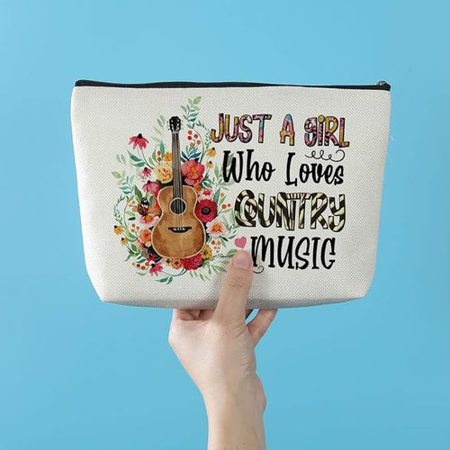 Azteoiz Country Music Lover Gift Guitar Gifts Musical Makeup Bag Singer Travel Pouch Friendship Christmas Birthday Graduation Gifts for Women Her Daughter Just A Girl Who Loves Country Music