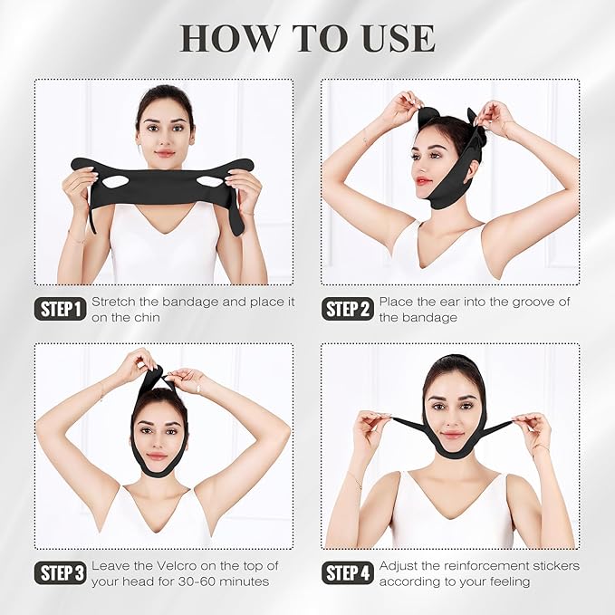 Chin Strap for Sleeping,Double Chin Reducer,Adjustable Chin Strap,Jaw Strap,Jawline Shaper,V Line Lifting Mask,Black,M