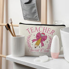 Coquette Hot Pink Bow Teacher Makeup Bag, Teacher Appreciation Gifts Cosmetic Bags for Women, End of Year Teachers Gifts, Teaching Is a Work of Heart Zipper Makeup Pouch for Teachers
