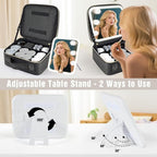 Makeup Bag with Mirror and Light, Travel Makeup Train Case with LED Lighted Removable Mirror, Portable Cosmetic Organizer Make up Bag with 3 Colors Dimming Light, Adjustable Dividers & Brush Board