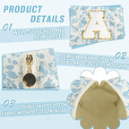 Personalized Quilted Cosmetic Bag, Puffy Monogrammed Christmas Birthday Gifts for Women & Girls, Cute initial Floral Makeup Bag Puffer Coquette Bag, Aesthetic Travel Toiletry Zipper Pouch(Blue,A)
