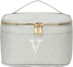 EURYNOME Makeup Bag with Custom Letter V, Water-Resistant Travel Organizer Pouch, (8.3x5.1x5.1 Inch) Cosmetic Case for Women