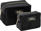 Personalized Makeup Bag, Black Velvet Custom Name Travel Makeup Bag for Women Teen Girls Birthday Gifts Mothers Day Gifts for Mom