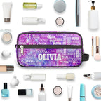 Custom Travel Cosmetic Bag with Name, Personalized Large Capacity Weekend Toiletry Bag Portable Bathroom Makeup Organizer, Watercolor Purple Galaxy