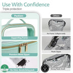 PACKISM TSA Approved Toiletry Bag - Glitter Textured Clear Makeup Bag, Personalized and Fashion, with 180° Large Opening and Supporting Frame, Perfect for Travel Essentials, Thick No Smell, Green