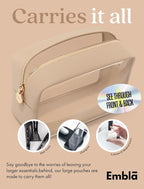 Clear Makeup Bag Zipper Pouch, Transparent Cosmetic Case Organizer, TSA Approved Travel Toiletry Case, Travel Accessories Essentials Makeup Tote for Women, Large Cute Make up Bag for Purse - Sand