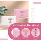 Personalized Initial A-Z Preppy Patch Makeup Bag,Small PU Leather Chenille Letter Cosmetic Bag with Zipper for Teen Girls,Pink Cute Travel Toiletry Bag,Birthday Monogrammed Gift for Daughter,Letter T