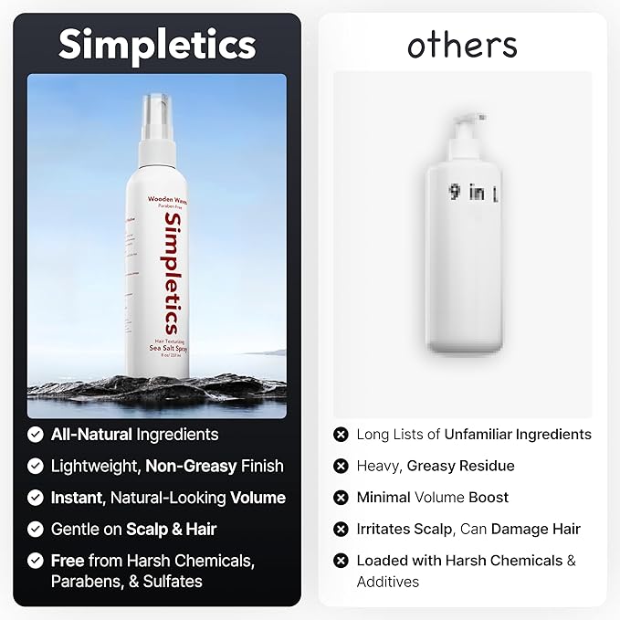 Simpletics Himalayan Sea Salt Hair Spray (Pine Scent) – Natural 5-Ingredient Formula for Beach Waves & Volume – Light Hold, Non-Greasy, Paraben & Sulfate Free – Unisex 8 fl oz
