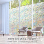 Volcanics Window Privacy Film with Installation Tools, Static Window Clings Vinyl 3D Decals Stickers Rainbow Window Film for Glass Door Heat Control Anti UV 17.5 x 78.7 Inches