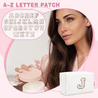 Small Initial Patch Makeup Bag Personalized Gifts Make Up Bag,White Cute PU Leather Glitter Letter Cosmetic Bag with Zipper,Trendy Portable Travel Toiletry Pouch,Preppy Stuff for Teen Girls Women J