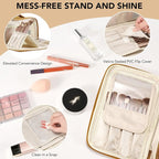 Travel Makeup Bag Women's Large Capacity Cosmetic Portable Organizer Large Opening Waterproof Storage Toiletry Bags Vertical Free-Standing Brush Holder for Easy Access Orange