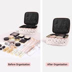 Travel Makeup Bag,Waterproof Cosmetic Organizer, Adjustable Dividers,Portability Cosmetic Train Case,Makeup organizer,Gift for Women,Girls Gift (Beige+Pink)