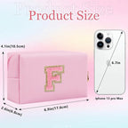 Small Personalized Glitter Initial Letter Makeup Bag, Cute PU Leather Chenille Letters Cosmetic Bag Travel Makeup Pouch, Preppy Travel Organizer Zipper Pouch for Women&Girls（PinkPink-F）