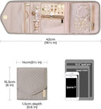 BAGSMART Travel Jewelry Organizer Case Foldable Jewelry Roll for Journey Rings, Necklaces, Earrings, Bracelets,Mini,Warm Gray