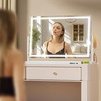 Hasipu Vanity Mirror with Lights, 36" x 24" LED Makeup Mirror, Light up Mirror with 10X Magnification and Phone Holder, USB Charging Port, Smart Touch 3 Colors Dimmable (White)