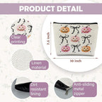 Halloween Makeup Bag - Pink and Orange Pumpkin Cosmetic Bag with Black Coquette Bow for Women