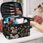 Dark Cottagecore Forest Mystical Moss Mushroom Print Makeup Travel Bag Portable Cosmetic Bags with Handle Travel Accessories Large Toiletry Bags for Traveling Women Organizer and Storage