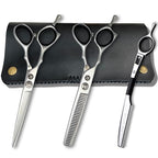 Left Handed Set of Hair Cutting Shears - Saki Kotaro - Made from Japanese 440C Steel - 6 Inch Set Includes Left Hair Scissors, Left Thinning Shears, Razor and Leather Shears Case