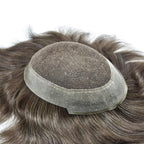 FACE MIRACLE Toupee for Men French Lace Hairpiece Human Hair Replacement System Skin PU Mens Toupee Hair Wigs for Man V-Looped Front Hair Prosthesis 8"X10" #440 4# MEDIUM BROWN WITH 40% SYNTHETIC GREY