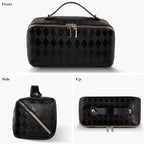 Abiudeng Travel Makeup Bag,Large Capacity Toiletry Bag Cosmetic Bags for Travel Essentials,Waterproof Portable Pouch Open Flat Makeup bag Organizer with Divider and Handle-black rhombus