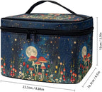 Vintage Mushroom Moon Starry Night Print Makeup Bag for Women Ladies Portable Cosmetic Bag with Zipper and Carry Handle Make Up Tote Bags Toiletry Case Organizer