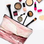Cute Makeup Bag for Purse Canvas Waterproof Funny Cosmetic Bags for Women Zipper Travel Toiletry Pouch-Pink Marble Makeup Bags