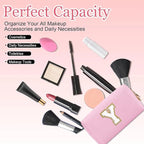 Small Personalized Letter Makeup Bag, Cute PU Leather Chenille Letters Cosmetic Bag Travel Makeup Pouch, Preppy Travel Organizer Zipper Pouch for Women&Girls（Pink-Y）