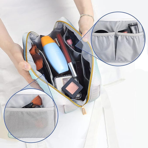 Aosbos Small Makeup Bag Travel Size Makeup Bag Cosmetic Travel Bag Cute Makeup Bags for Women Makeup Pouch Make Up Bag for Purse Gradient Green White