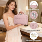 Travel Toiletry Bag For Women Small Hanging Toiletry Travel Makeup Bag lightweight Water-Resistant Toiletries Organizer case portable Cosmetic Bags For Women Pink