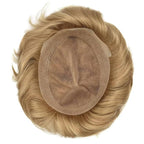 FACE MIRACLE Lace Front Mens Toupee Human Hair System Swiss Lace Center Toupee for Men Thin Skin PU Around Hair Replacement System V-Looped Mens Hair Wig Units 7"X9" #20 light ash blonde