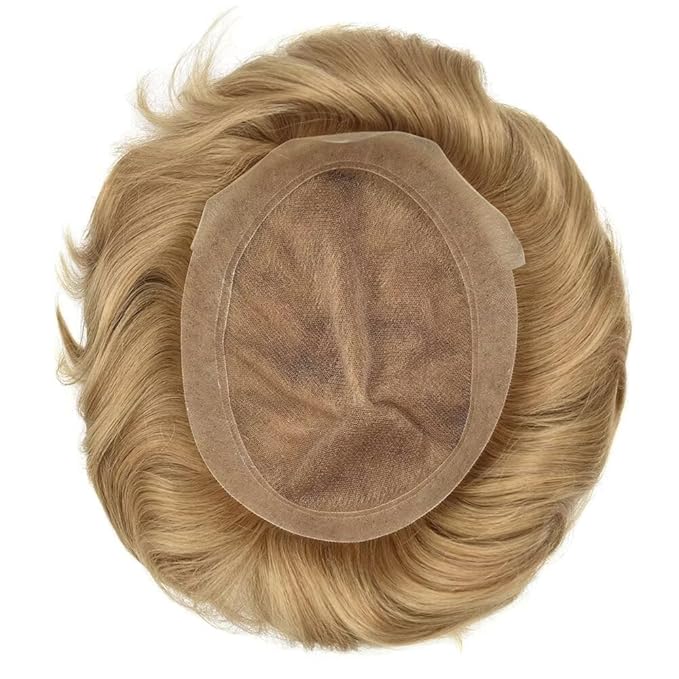 FACE MIRACLE Lace Front Mens Toupee Human Hair System Swiss Lace Center Toupee for Men Thin Skin PU Around Hair Replacement System V-Looped Mens Hair Wig Units 7"X9" #20 light ash blonde