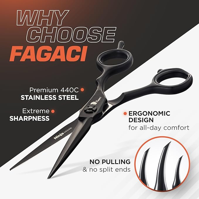 Fagaci Hair Scissors Professional 5.5” 440C Steel for Superior Precision, Extremely Sharp Blades Hair Cutting Scissors for Women & Men, Durable Sharpness Hair Shears for Hair Cutting, Barber Scissors