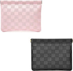 Leather Pocket Cosmetic Bag for Purse,Coin Purse Lipstick Cosmetic Accessories Organizer, Travel Kit Storage Pouch,Waterproof Portable No Zipper Self-closing (Black+Pink)
