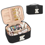 OCHEAL Makeup Bag for Women, Monogram Cosmetic Bag with Brush Holder,Black Travel Makeup Case Beauty Toiletry Bag Organizer Personalized Gifts for Girls Bridesmaid, Sister, Wife, Friends Initial K