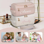 Personalized Makeup Bag for Women, Printed Initials Name Cosmetic Bag with Handle, Customized PU Leather Travel Toiletry Bag for Girls, Gifts for Bridesmaid, Daughter, Wife, Mothers Day