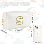 Gifts for Girls Initial Makeup Bag Personalized Cosmetic Bag with Zipper Cute Travel Toiletry Bags Waterproof PU Preppy Makeup Pouch Birthday Gift for Teen Girls Women(White S)